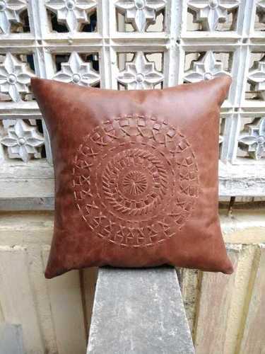 Brown Mandala Leather Cushion