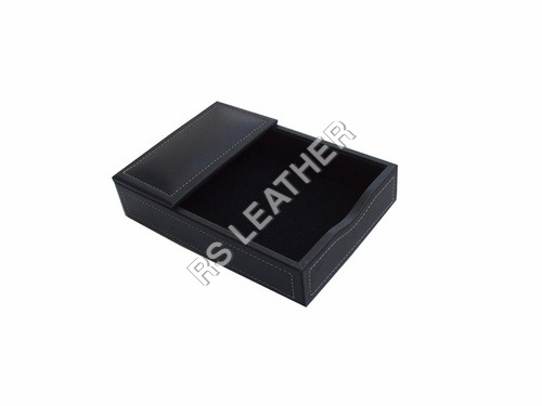 Black Leather Memo Holder - Leather 4x6 Memo Holder , Features White Stitch Detail and Elegant Black Finish