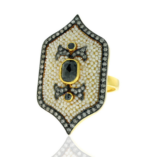 Real Pave Diamond Gemstone Ring Jewelry - 18k Yellow Gold 17mm, 1.87ct Diamonds, 3ct Gemstones, Sterling Silver, Elegant Design