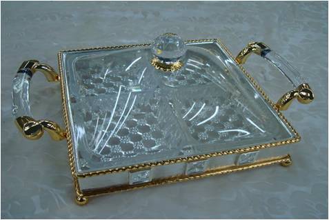 DRY FRUIT TRAY WITH 4 BOWLS - Metal & Glass, 12x12x4 inches, Silver | Elegant Design, Four 8 oz Bowls, Easy Cleaning, Handles