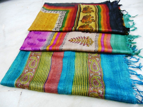 100% tussar silk with hand block printed 