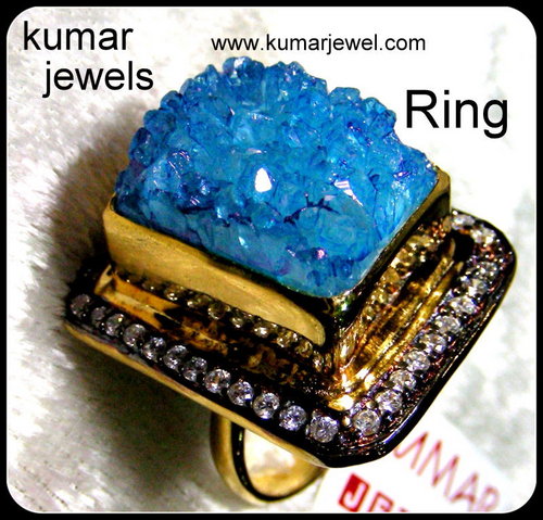 stone finger ring - Dozy Stone, Black Rhodium Base, Gold Plated, Dark Sky Color, CZ Accents, Color-Changing, Elegant Party Wear