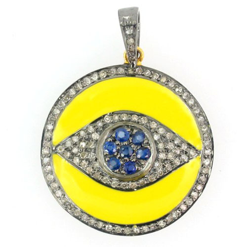 Evil Eye Enamel Silver Diamond Gemstone Pendant 
