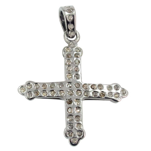 Natural Diamond Cross Charm Silver Pendant