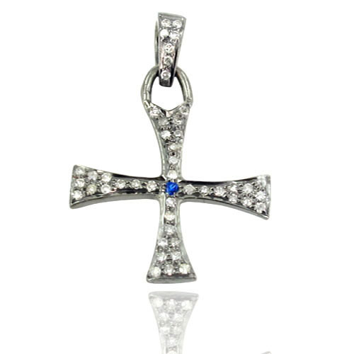 Sapphire Gemstone Pave Diamond Holly Cross Charm