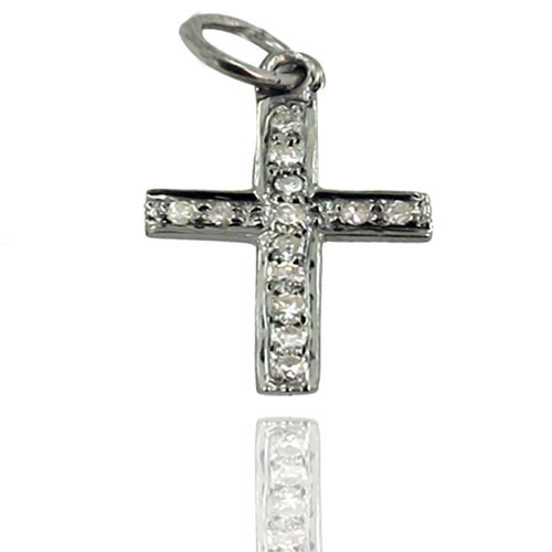 92.5 Sterling Silver Diamond Cross Charm Pendant