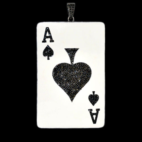Black Diamond Card Enamel Pendant Silver Jewelry
