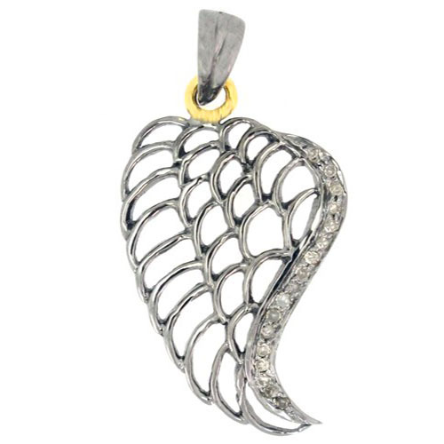 Wings Shape Gold Diamond Pendant - 14k Gold & 92.5 Sterling Silver, 0.15 CTS Diamonds, Elegant Design, Enduring Shine