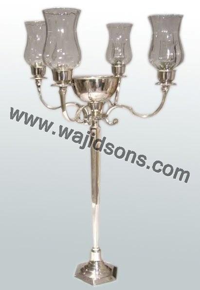 Glass Wedding Candelabras - Glass & Metal, 91.5 CM Silver Finish, Hexagonal Base, 4 Arms, Elegant Durable Design