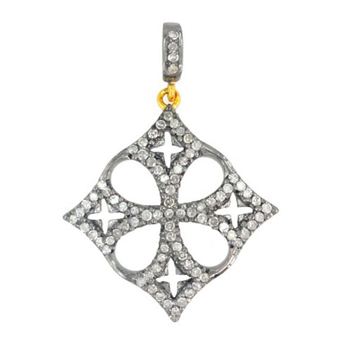 Designer Diamond Pave 14k Gold Pendant - 14k Gold & Sterling Silver, 38x20 mm | Diamond Pave, Elegant Design, Gift Perfect