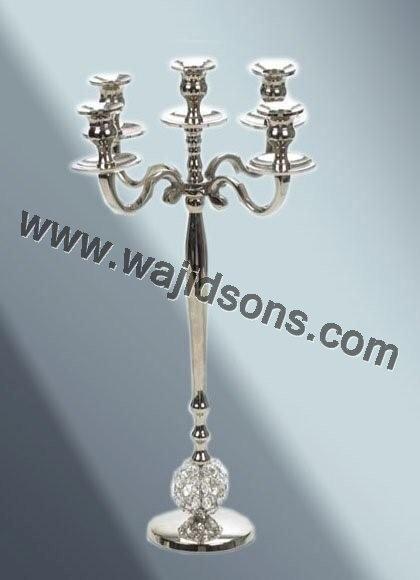 Wedding Decoration Event Candelabra - Metal & Crystal, 53 cm, Silver Finish | Five Candle Holders, Crystal Ball Base, Elegant Design