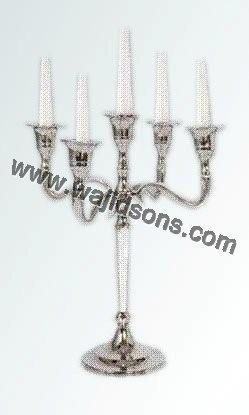 Wedding Table Candle Candelabras - Metal, 27 cm Height, Silver Finish | Elegant Design, Five Arms, Taper Candle Holders