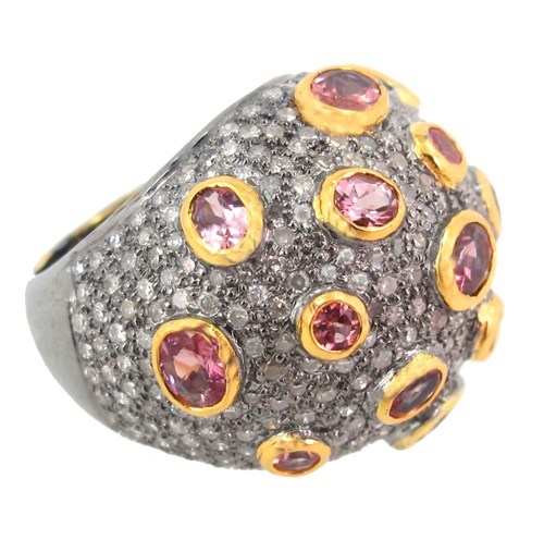 Pave Diamond Pink Tourmaline Ring