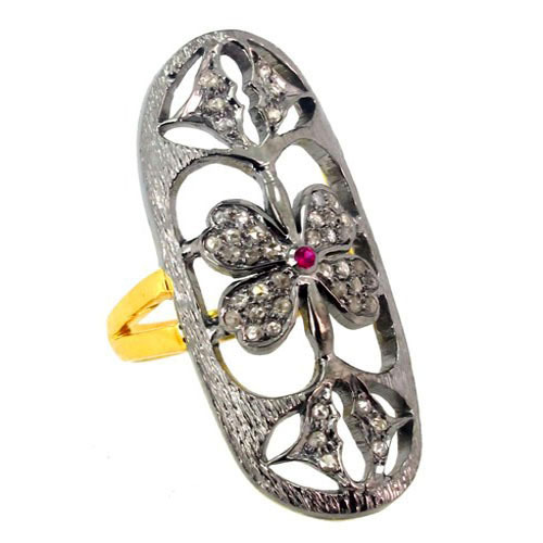 Pave Diamond Ruby Gold Ring