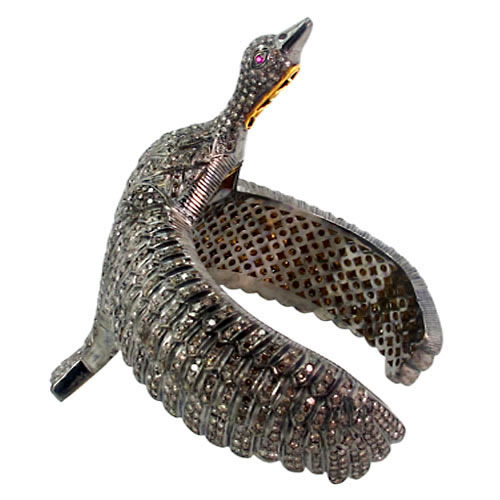 Bird Design Pave Diamond Gold Bangle