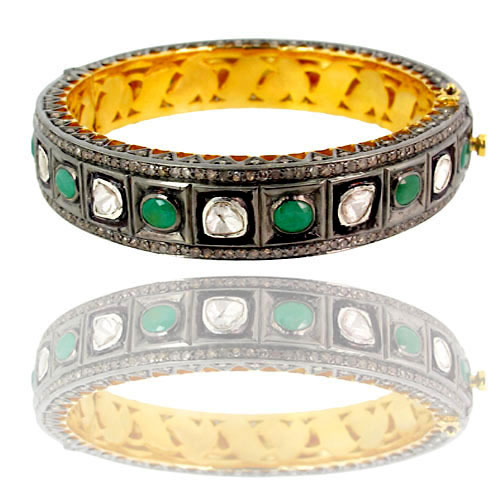 Gemstone Rose Cut Diamond Bangles