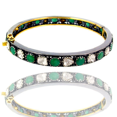 Polki Diamond Emerald Gold Bangle Jewelry