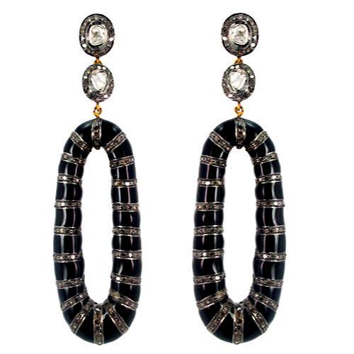 Enamel Pave Diamond Dangle Gold Earrings