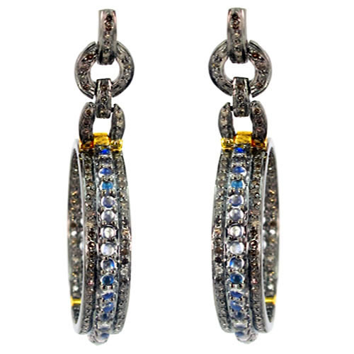 Moon Stone Gemstone Gold Hoop Earrings