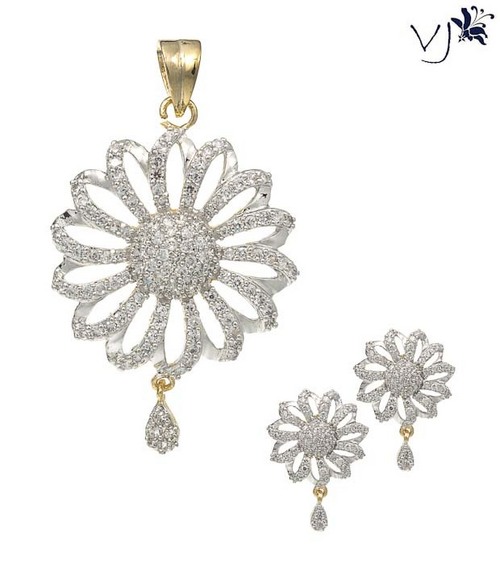 Vatika Jewellers Ad Tear Drop Floral Pendant Set