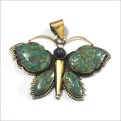 Pearl Studded Butterfly Pendant - Brass, 2x1.5 Inches, Green | Elegant Design, Intricate Detail, Polished Finish