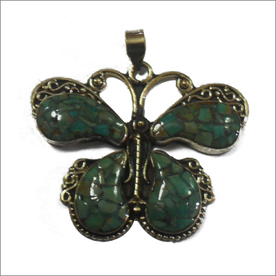 Beautiful Studded Butterfly Pendant - Brass, 30x25 mm, Green | Elegant Design, Smooth Finish, Lightweight