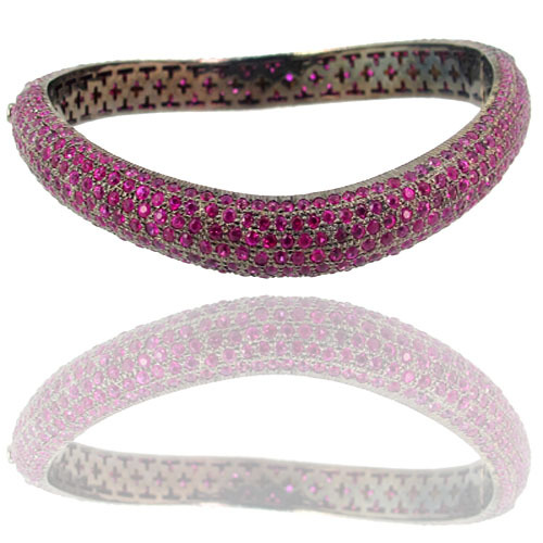 Gold Silver Pink Tourmaline Gemstone Bangle