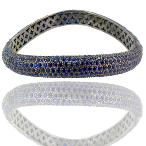 Silver Curve Blue Sapphire Gemstone Bangle