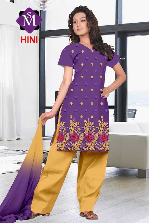 Hini - Cotton Blend Purple, Various Sizes | Hand Embroidery, Floral Pattern, Comfortable Fit, Machine Washable
