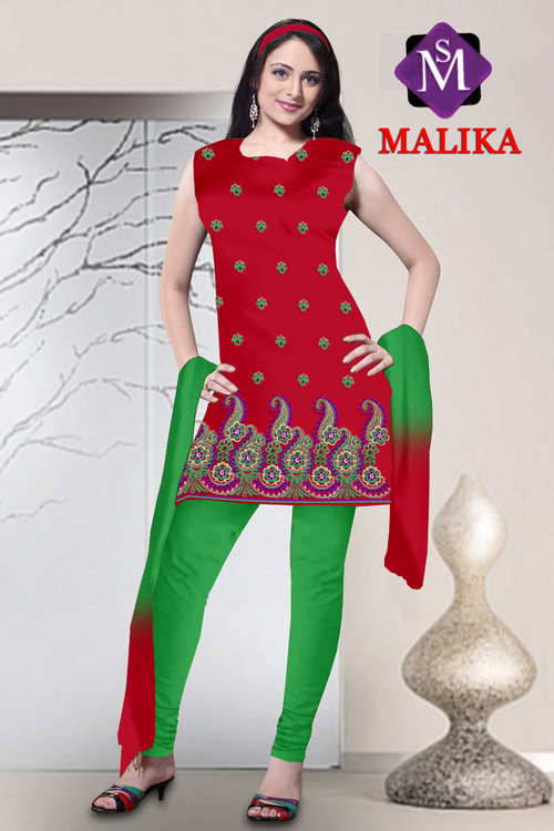 Malika - Cotton Salwar Kameez 44 Inches Red, Floral Embroidery, Comfortable Fit, Easy Wash, Shrink-Free