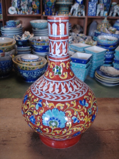 Blue Pottery Red Vase