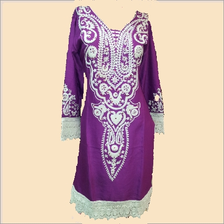 Rayon long neck kurti with lace