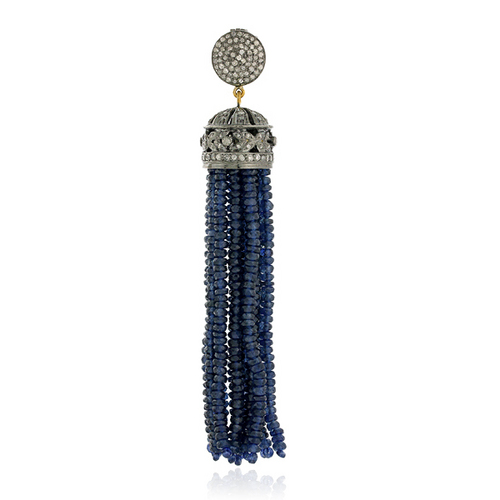 Pave Diamond Blue Sapphire Designer Tassel Pendant