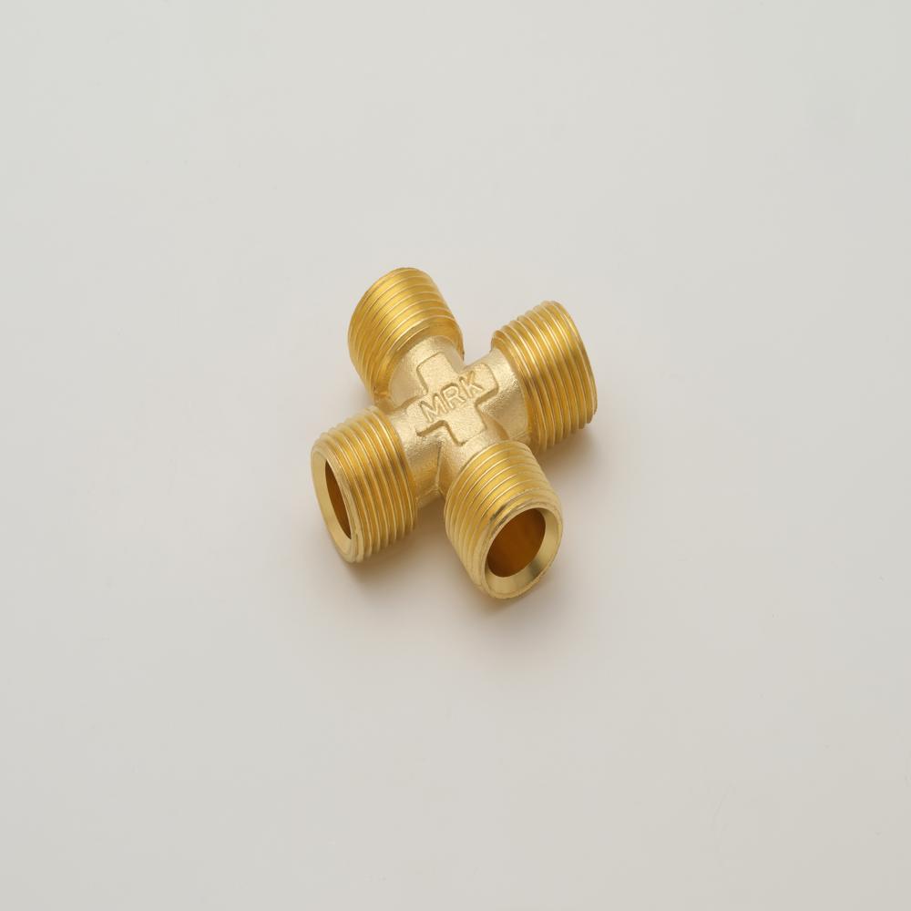 Brass 4 Way Male Connector - Color: Golden (Brass) / Silver (Nickel Finish)