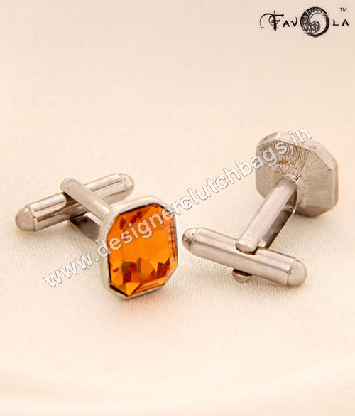 FAVOLA Sun Crystal Cuff-Links - Metal Crystal, 15x15 mm, Amber | Elegant Design, Fine Craftsmanship, Polished Finish
