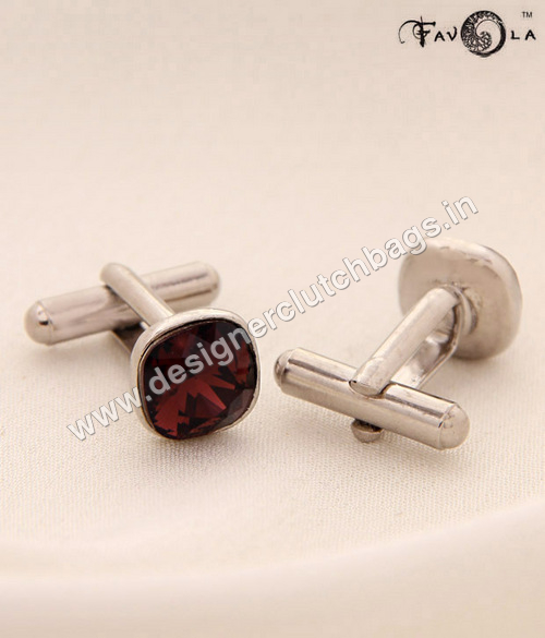 FAVOLA Burgundy Square Crystal Cuff-Links