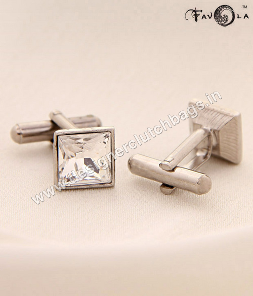 FAVOLA Diamond Cut Square Crystal Cuff-Links