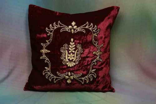 Dark Red And Golden Patchwork Cushion Cover