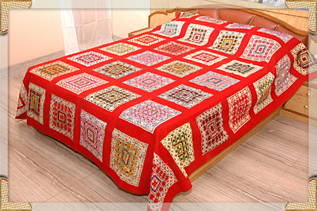 Red And Cream Patchwork Bed Cover