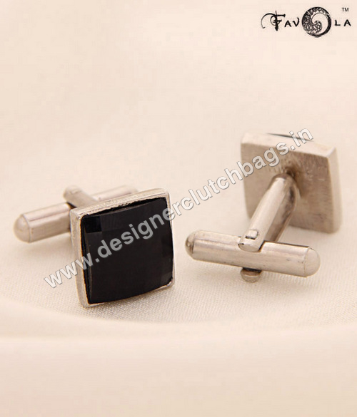 FAVOLA Chess Style Jet Black Crystal Cuff-Links