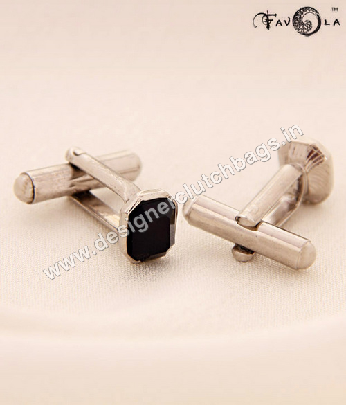 FAVOLA Hexagonal Jet Crystal Cuff-Links