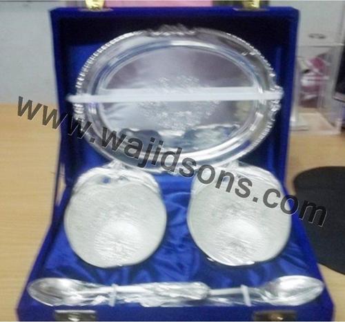 Serving Tray Bowl Set - Silver Plated, 12 Inch Tray, 4 Inch Bowls | Elegant Design, Durable, Gift-Ready Velvet Box