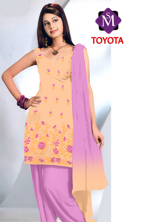 Toyota - Cotton Blend 44 Inch Peach Salwar Kameez | Floral Embroidery, Comfortable Fit, Easy Wash, Shrink-Free