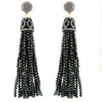 Diamond Black Spinel Beads Tassel Earrings
