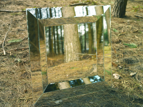 Glass Beveled Mirror - 12x12 Inches, 0.25 Inch Thick, Metal Frame, Shatter Resistant, Wall Mount