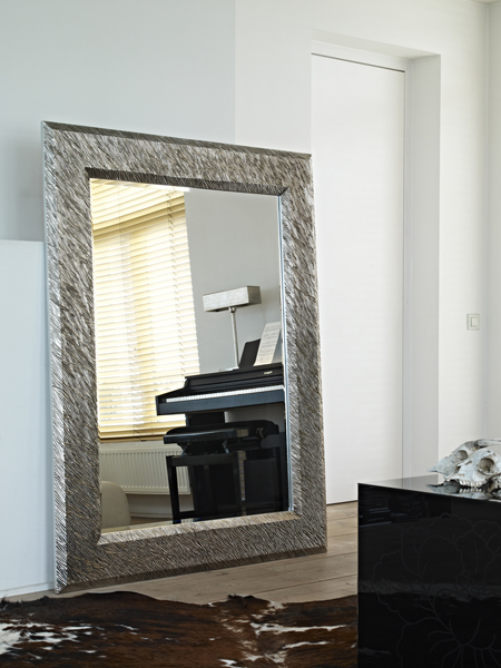 Silver Glass and Wood Wall-Mounted Mirror - 72x24 inches, 4-inch Frame, 0.25-inch Thick Glass, Full-Length View