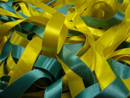 Sea Green and Lemon colored satin Ribbons