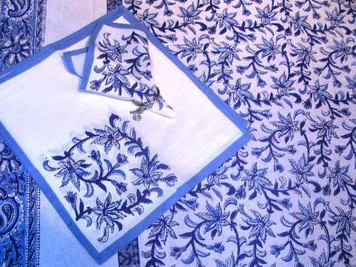 Blue And White Embroidered Table Linen