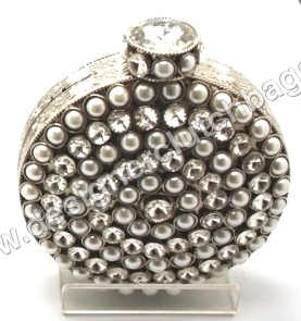 FAVOLA Crystal and Pearl embalished brass clutch bag