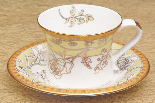Cup Saucer - Fine Bone China, 150ml, Yellow, Floral | Durable, Scratch-Resistant, Chip-Resistant, Elegant Design